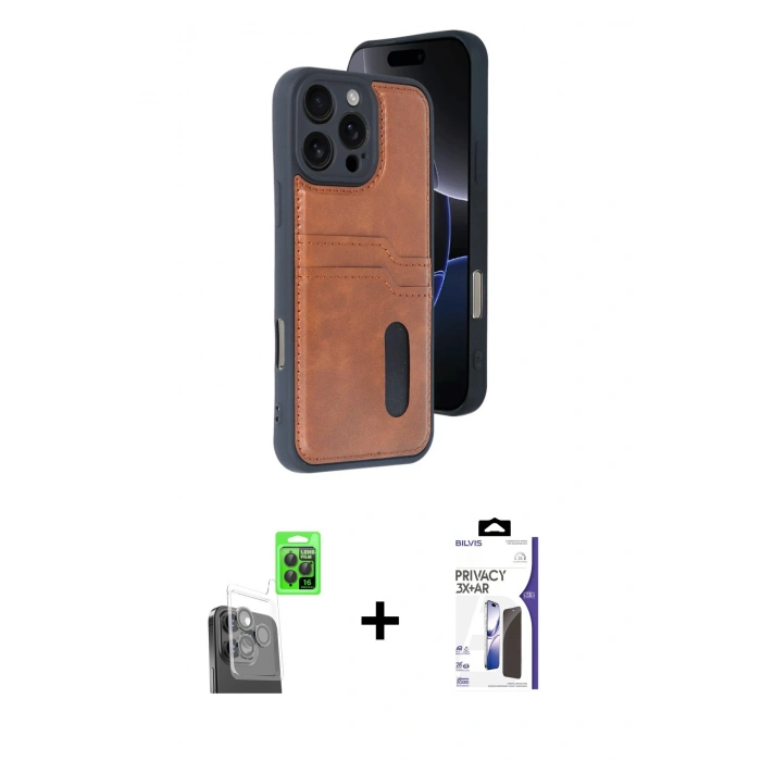 MARSİLYAN™- iPhone 16 Pro Max Kılıf Yörünge Işık Serisi - Siyah Bilvis 3X AR Hayalet Cam Ekran Koruyucu + Raze Metal Kamera Lens - SH