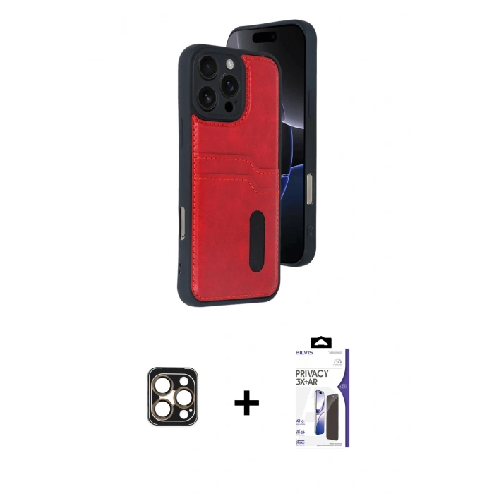 MARSİLYAN™- iPhone 16 Pro Max Kılıf Yörünge Işık Serisi - Siyah Bilvis 3X AR Hayalet Cam Ekran Koruyucu + PVD Metal Kamera Lens - GD