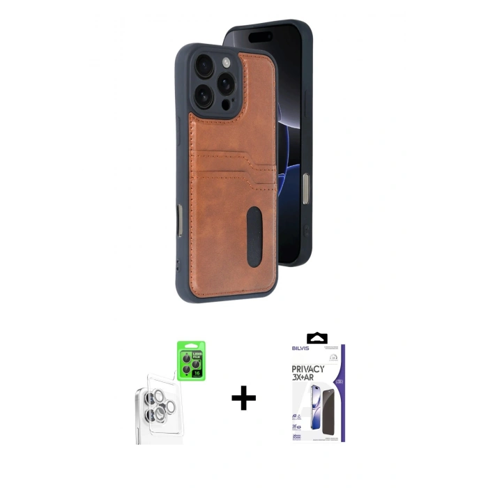 MARSİLYAN™- iPhone 16 Pro Max Kılıf Yörünge Işık Serisi - Siyah Bilvis 3X AR Hayalet Cam Ekran Koruyucu + Raze Metal Kamera Lens - BZ