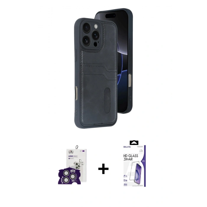 MARSİLYAN™- iPhone 16 Pro Max Kılıf Yörünge Işık Serisi - Siyah Bilvis 3X AR HD Cam Ekran Koruyucu + Bilvis Titan Kamera Lens - GS