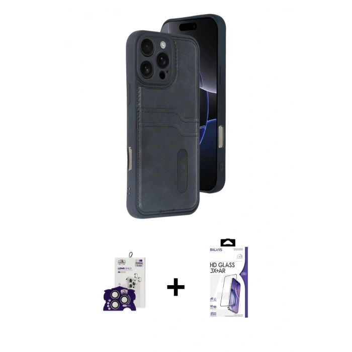 MARSİLYAN™- iPhone 16 Pro Max Kılıf Yörünge Işık Serisi - Siyah Bilvis 3X AR HD Cam Ekran Koruyucu + Bilvis Titan Kamera Lens - TMGI