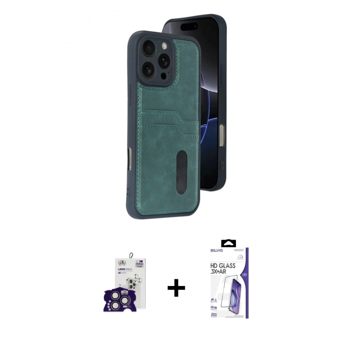 MARSİLYAN™- iPhone 16 Pro Max Kılıf Yörünge Işık Serisi - Siyah Bilvis 3X AR HD Cam Ekran Koruyucu + Bilvis Titan Kamera Lens - TMGI