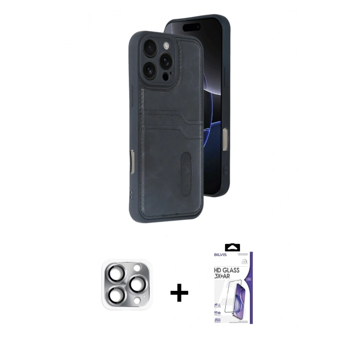 MARSİLYAN™- iPhone 16 Pro Max Kılıf Yörünge Işık Serisi - Siyah Bilvis 3X AR HD Cam Ekran Koruyucu + Pers Alüminyum Kamera Lens - GI