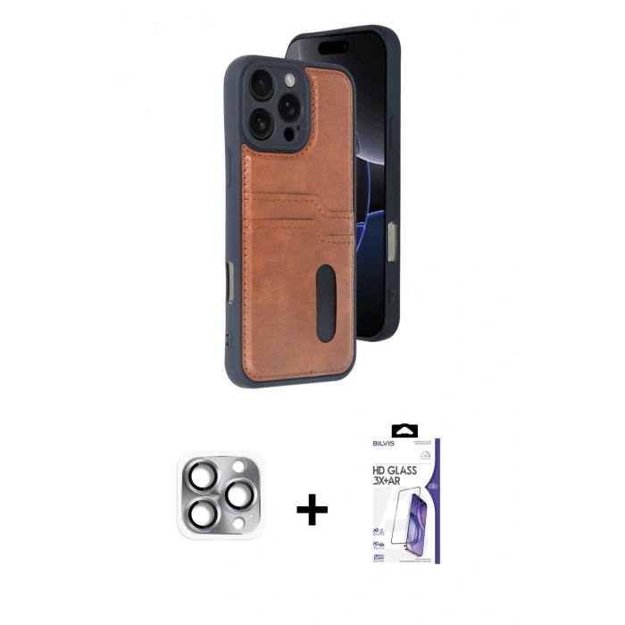 MARSİLYAN™- iPhone 16 Pro Max Kılıf Yörünge Işık Serisi - Siyah Bilvis 3X AR HD Cam Ekran Koruyucu + Pers Alüminyum Kamera Lens - GI
