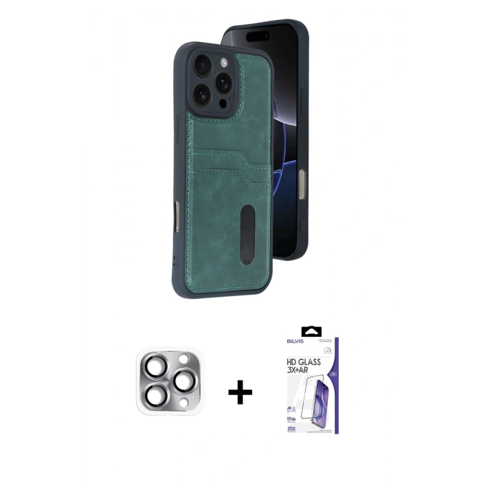 MARSİLYAN™- iPhone 16 Pro Max Kılıf Yörünge Işık Serisi - Siyah Bilvis 3X AR HD Cam Ekran Koruyucu + Pers Alüminyum Kamera Lens - GI