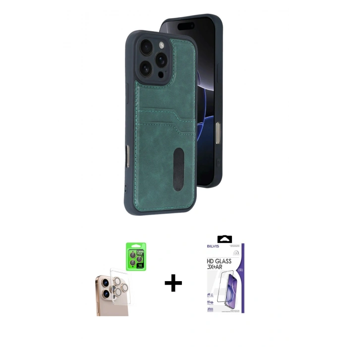 MARSİLYAN™- iPhone 16 Pro Max Kılıf Yörünge Işık Serisi - Siyah Bilvis 3X AR HD Cam Ekran Koruyucu + Raze Metal Kamera Lens - NLGY