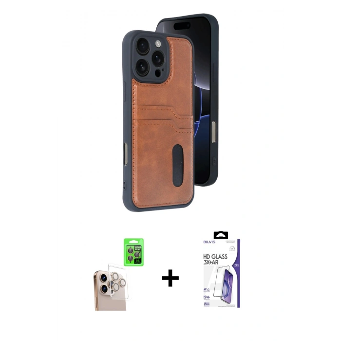 MARSİLYAN™- iPhone 16 Pro Max Kılıf Yörünge Işık Serisi - Siyah Bilvis 3X AR HD Cam Ekran Koruyucu + Raze Metal Kamera Lens - NLGY