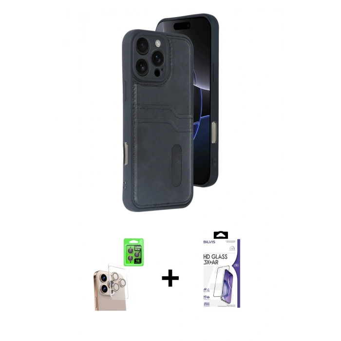 MARSİLYAN™- iPhone 16 Pro Max Kılıf Yörünge Işık Serisi - Siyah Bilvis 3X AR HD Cam Ekran Koruyucu + Raze Metal Kamera Lens - NLGY
