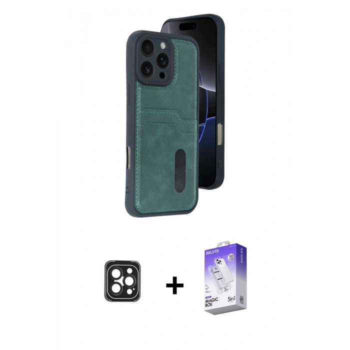 MARSİLYAN™- iPhone 16 Pro Max Kılıf Yörünge Işık Serisi - Siyah Bilvis 5in1 3D Magic Cam Ekran Koruyucu + PVD Metal Kamera Lens - SH