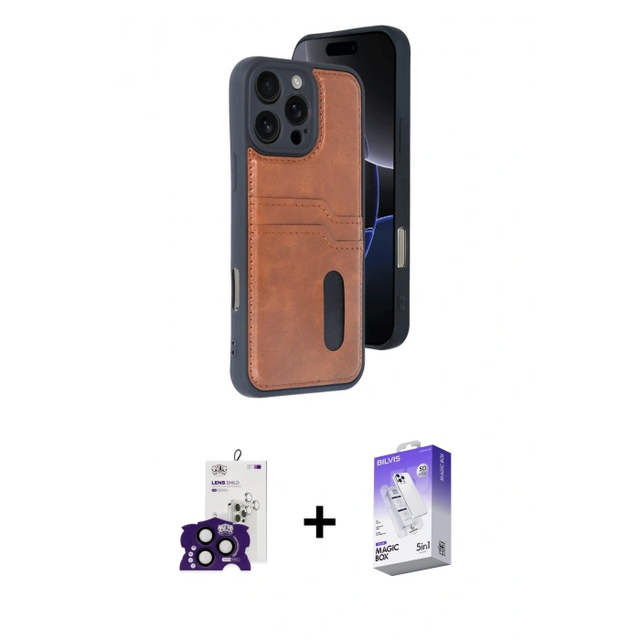 MARSİLYAN™- iPhone 16 Pro Max Kılıf Yörünge Işık Serisi - Siyah Bilvis 5in1 3D Magic Cam Ekran Koruyucu + Bilvis Titan Kamera Lens - SH