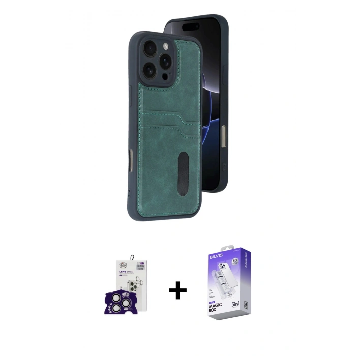 MARSİLYAN™- iPhone 16 Pro Max Kılıf Yörünge Işık Serisi - Siyah Bilvis 5in1 3D Magic Cam Ekran Koruyucu + Bilvis Titan Kamera Lens - TMGI