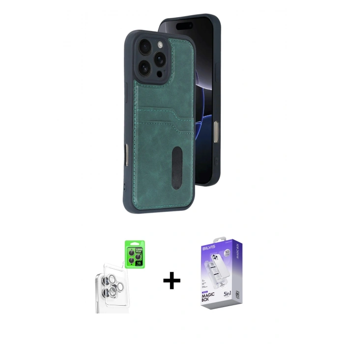 MARSİLYAN™- iPhone 16 Pro Max Kılıf Yörünge Işık Serisi - Siyah Bilvis 5in1 3D Magic Cam Ekran Koruyucu + Raze Metal Kamera Lens - BZ