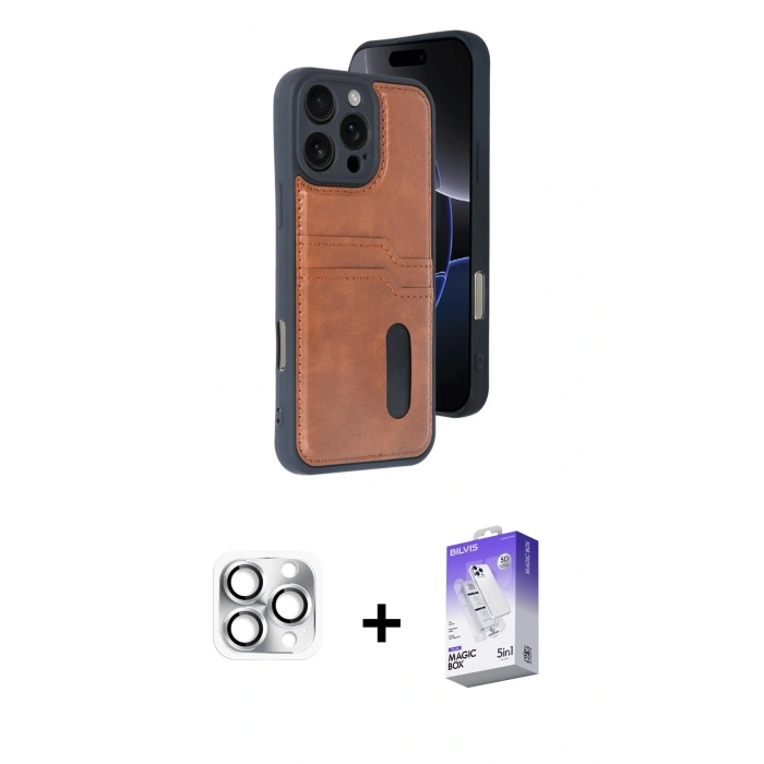 MARSİLYAN™- iPhone 16 Pro Max Kılıf Yörünge Işık Serisi - Siyah Bilvis 5in1 3D Magic Cam Ekran Koruyucu + Pers Alüminyum Kamera Lens - GS