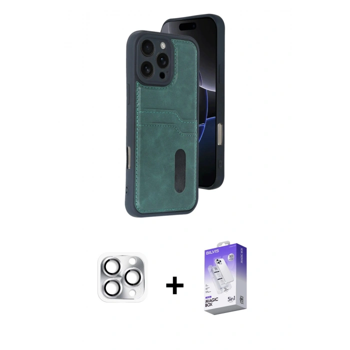 MARSİLYAN™- iPhone 16 Pro Max Kılıf Yörünge Işık Serisi - Siyah Bilvis 5in1 3D Magic Cam Ekran Koruyucu + Pers Alüminyum Kamera Lens - GS