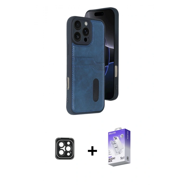 MARSİLYAN™- iPhone 16 Pro Max Kılıf Yörünge Işık Serisi - Siyah Bilvis 5in1 3D Magic Cam Ekran Koruyucu + PVD Metal Kamera Lens - SH