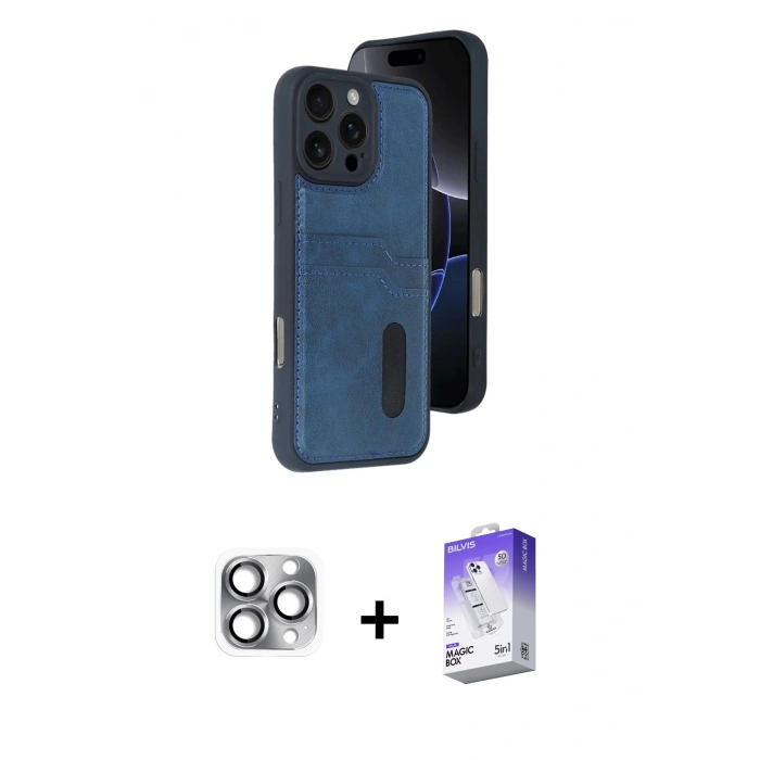 MARSİLYAN™- iPhone 16 Pro Max Kılıf Yörünge Işık Serisi - Siyah Bilvis 5in1 3D Magic Cam Ekran Koruyucu + Pers Alüminyum Kamera Lens - GI