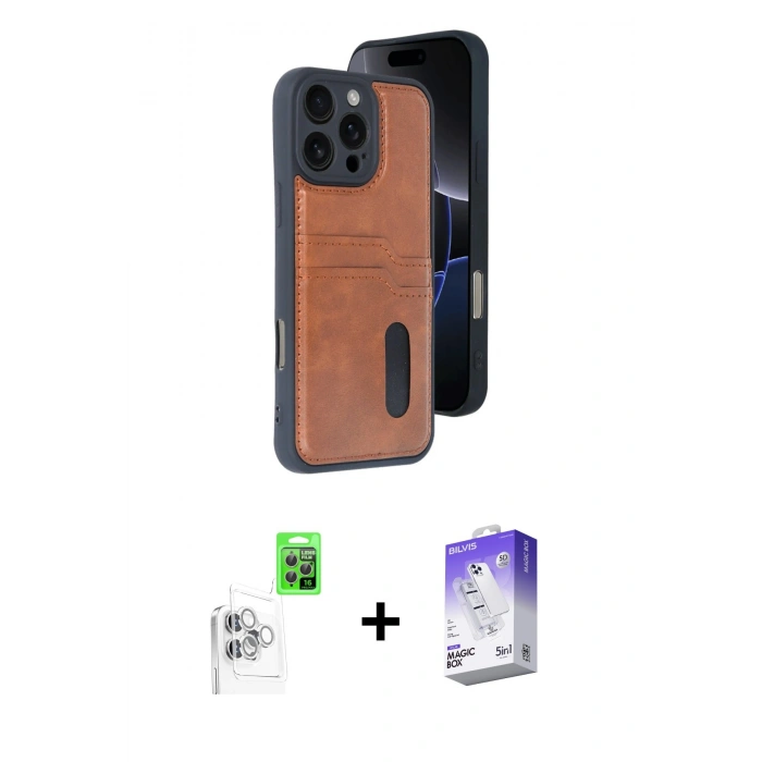 MARSİLYAN™- iPhone 16 Pro Max Kılıf Yörünge Işık Serisi - Siyah Bilvis 5in1 3D Magic Cam Ekran Koruyucu + Raze Metal Kamera Lens - BZ