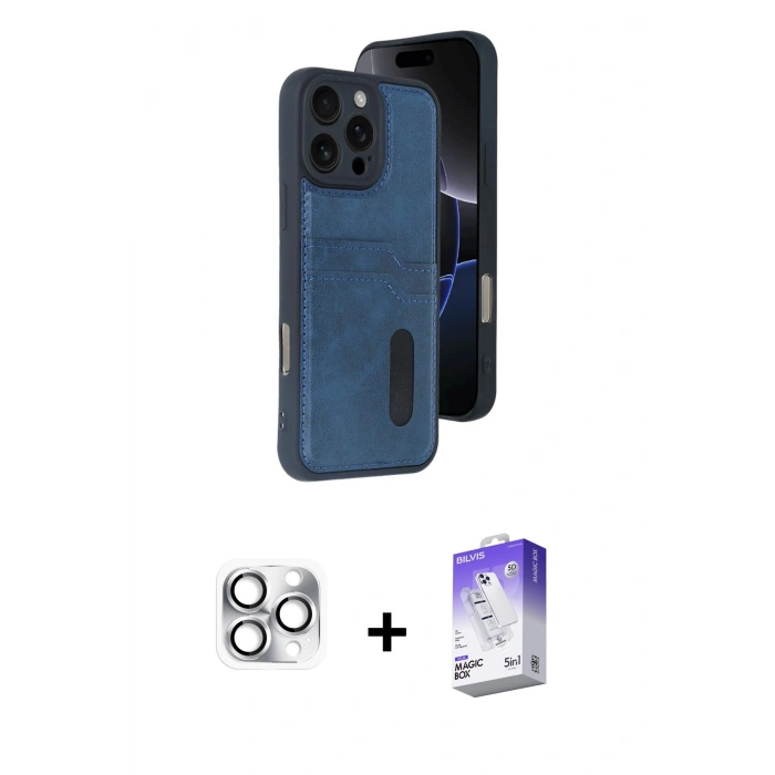 MARSİLYAN™- iPhone 16 Pro Max Kılıf Yörünge Işık Serisi - Siyah Bilvis 5in1 3D Magic Cam Ekran Koruyucu + Pers Alüminyum Kamera Lens - GS