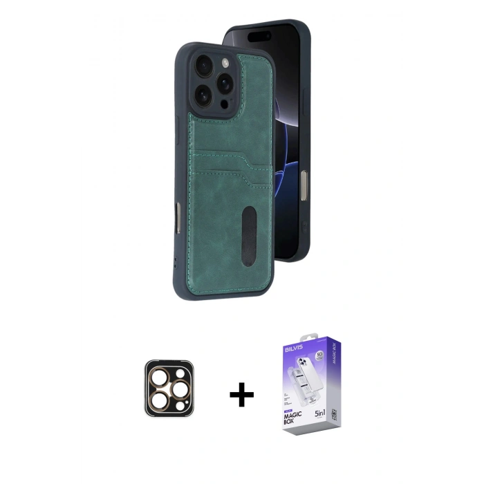 MARSİLYAN™- iPhone 16 Pro Max Kılıf Yörünge Işık Serisi - Siyah Bilvis 5in1 3D Magic Cam Ekran Koruyucu + PVD Metal Kamera Lens - GD
