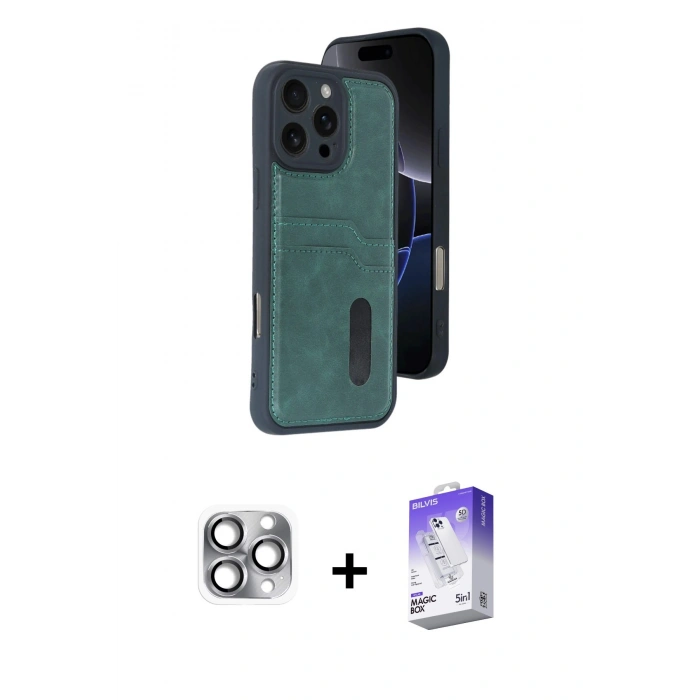 MARSİLYAN™- iPhone 16 Pro Max Kılıf Yörünge Işık Serisi - Siyah Bilvis 5in1 3D Magic Cam Ekran Koruyucu + Pers Alüminyum Kamera Lens - GI