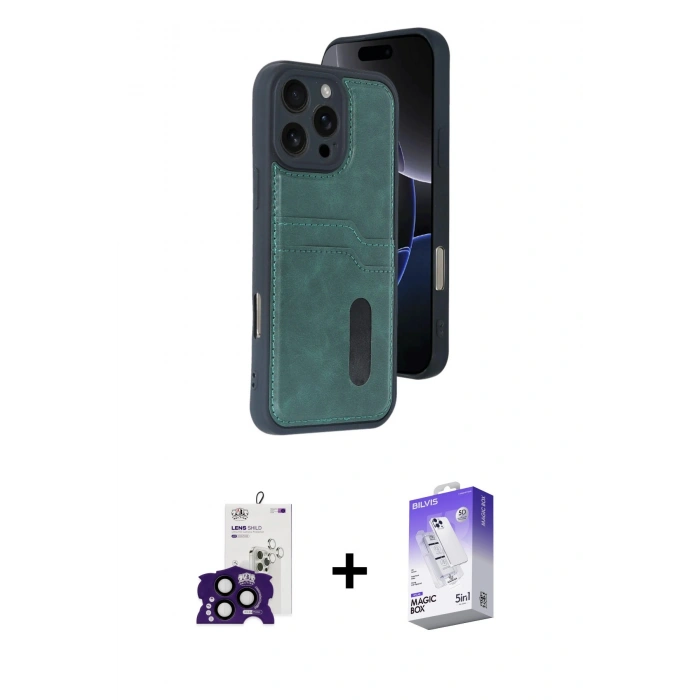 MARSİLYAN™- iPhone 16 Pro Max Kılıf Yörünge Işık Serisi - Siyah Bilvis 5in1 3D Magic Cam Ekran Koruyucu + Bilvis Titan Kamera Lens - SH