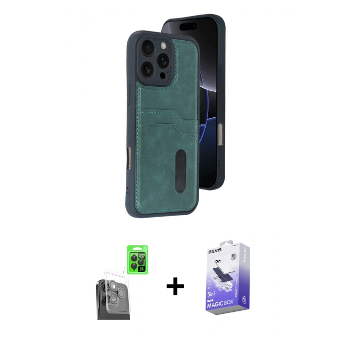 MARSİLYAN™- iPhone 16 Pro Max Kılıf Yörünge Işık Serisi - Siyah Bilvis 5in1 5D Magic Hayalet Cam Ekran Koruyucu + Siyah Raze Metal Kamera Lens