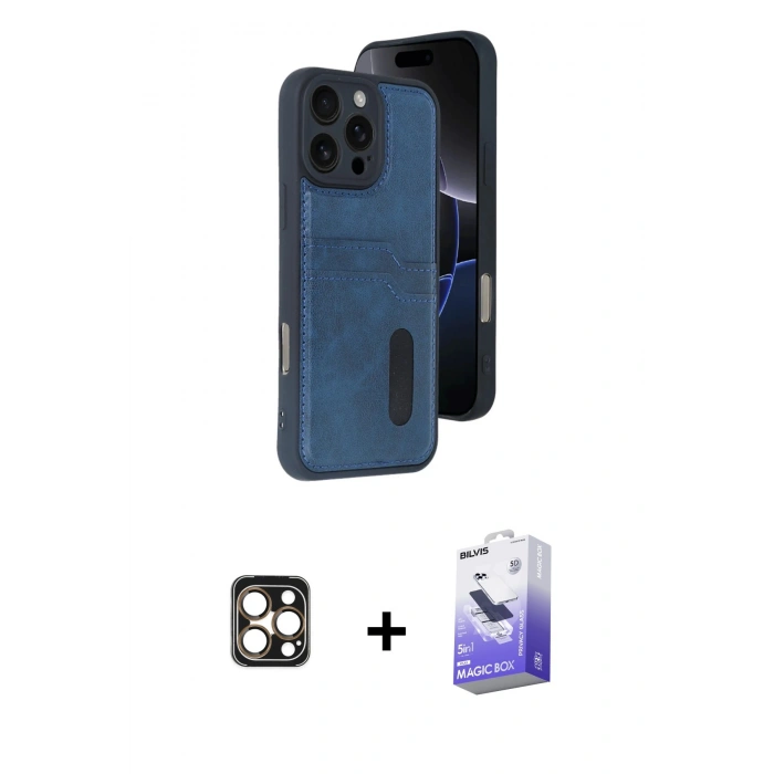 MARSİLYAN™- iPhone 16 Pro Max Kılıf Yörünge Işık Serisi - Siyah Bilvis 5in1 5D Magic Hayalet Cam Ekran Koruyucu + PVD Metal Kamera Lens - GD