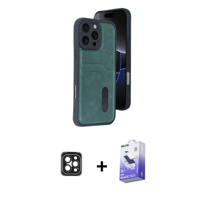 MARSİLYAN™- iPhone 16 Pro Max Kılıf Yörünge Işık Serisi - Siyah Bilvis 5in1 5D Magic Hayalet Cam Ekran Koruyucu + PVD Metal Kamera Lens - SH