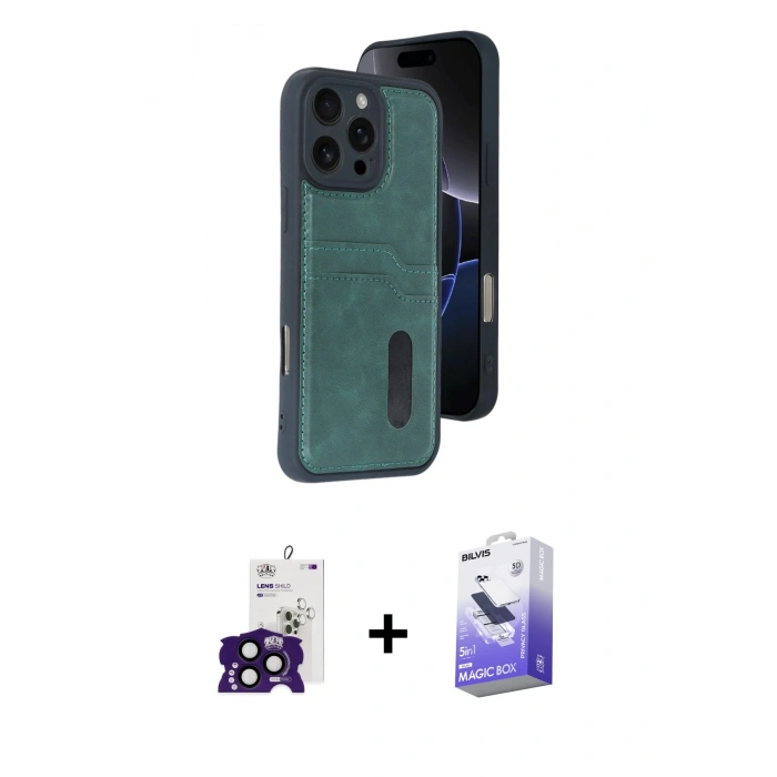 MARSİLYAN™- iPhone 16 Pro Max Kılıf Yörünge Işık Serisi - Siyah Bilvis 5in1 5D Magic Hayalet Cam Ekran Koruyucu + Bilvis Titan Kamera Lens - SH