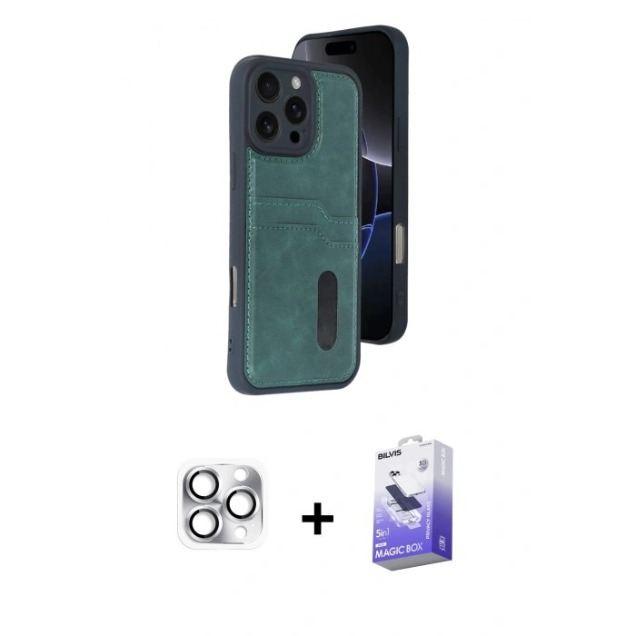 MARSİLYAN™- iPhone 16 Pro Max Kılıf Yörünge Işık Serisi - Siyah Bilvis 5in1 5D Magic Hayalet Cam Ekran Koruyucu + Pers Alüminyum Kamera Lens - GS