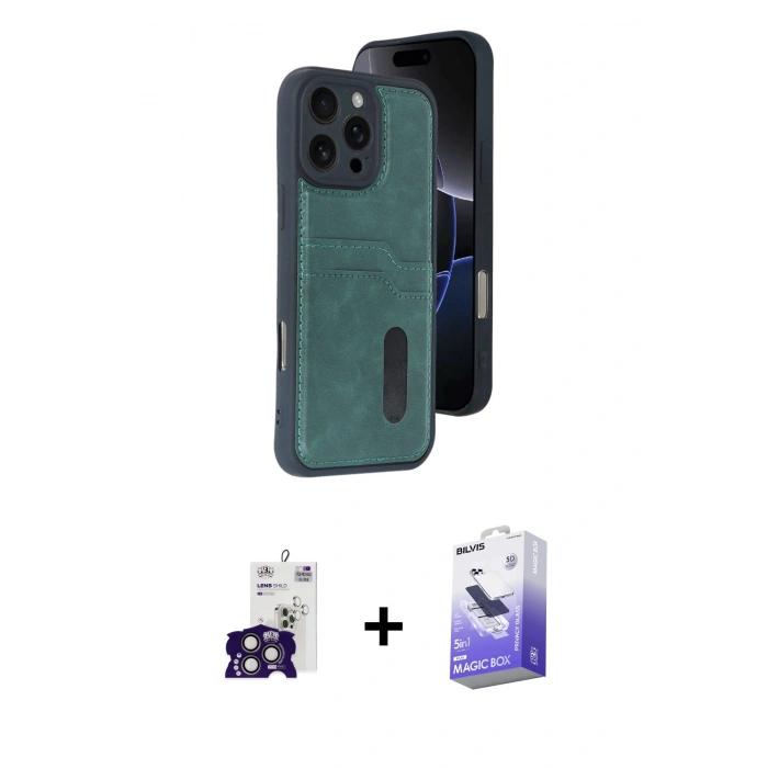 MARSİLYAN™- iPhone 16 Pro Max Kılıf Yörünge Işık Serisi - Siyah Bilvis 5in1 5D Magic Hayalet Cam Ekran Koruyucu + Titanyum Gri Bilvis Titan Kamera Lens