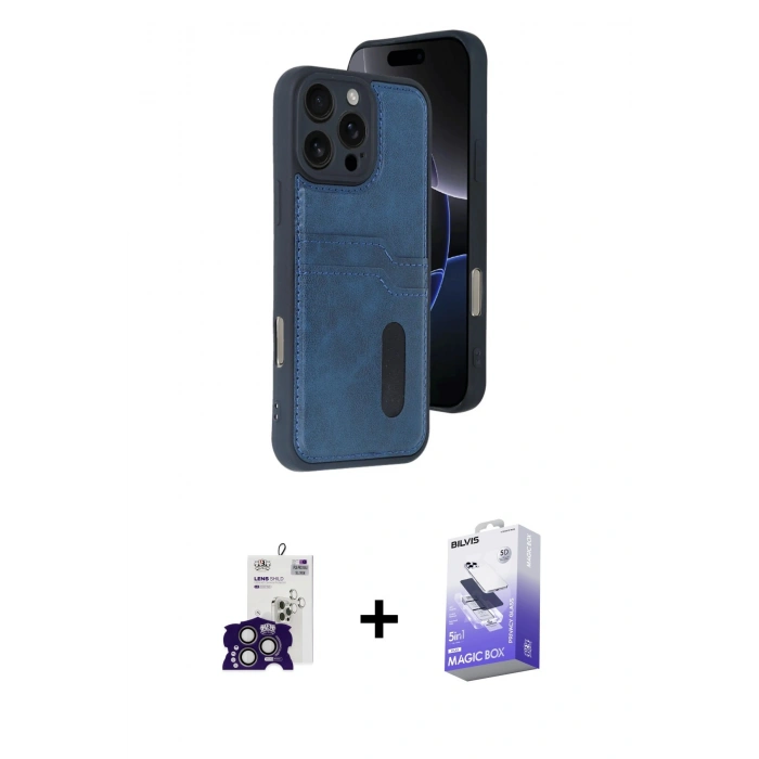 MARSİLYAN™- iPhone 16 Pro Max Kılıf Yörünge Işık Serisi - Siyah Bilvis 5in1 5D Magic Hayalet Cam Ekran Koruyucu + Titanyum Gri Bilvis Titan Kamera Lens