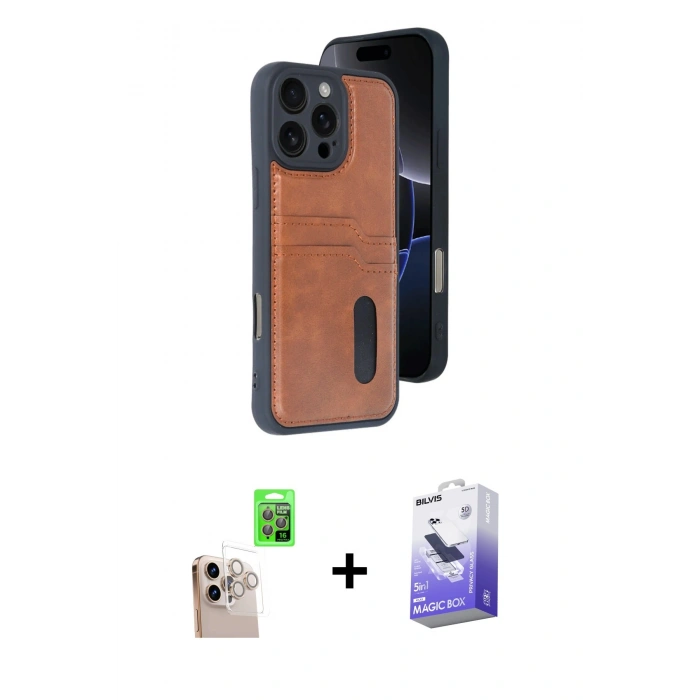 MARSİLYAN™- iPhone 16 Pro Max Kılıf Yörünge Işık Serisi - Siyah Bilvis 5in1 5D Magic Hayalet Cam Ekran Koruyucu + Raze Metal Kamera Lens - NLGY