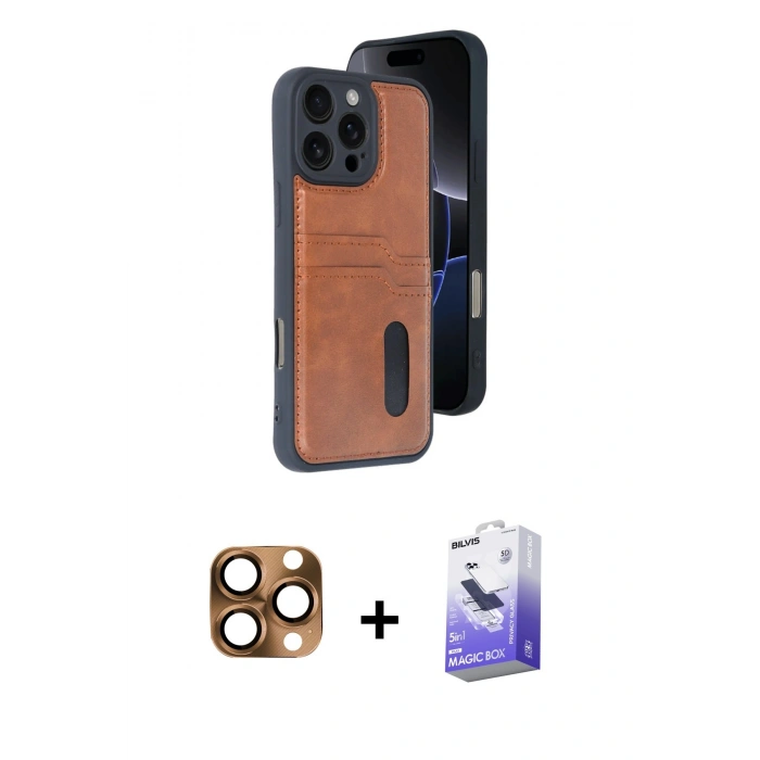 MARSİLYAN™- iPhone 16 Pro Max Kılıf Yörünge Işık Serisi - Siyah Bilvis 5in1 5D Magic Hayalet Cam Ekran Koruyucu + Çöl Titanyum Pers Alüminyum Kamera Lens