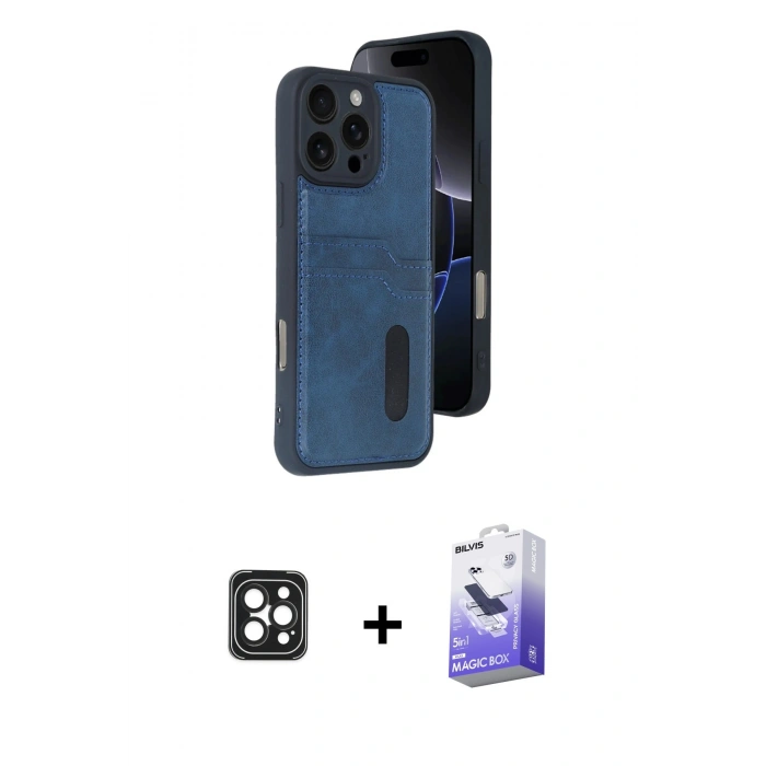 MARSİLYAN™- iPhone 16 Pro Max Kılıf Yörünge Işık Serisi - Siyah Bilvis 5in1 5D Magic Hayalet Cam Ekran Koruyucu + PVD Metal Kamera Lens - SH