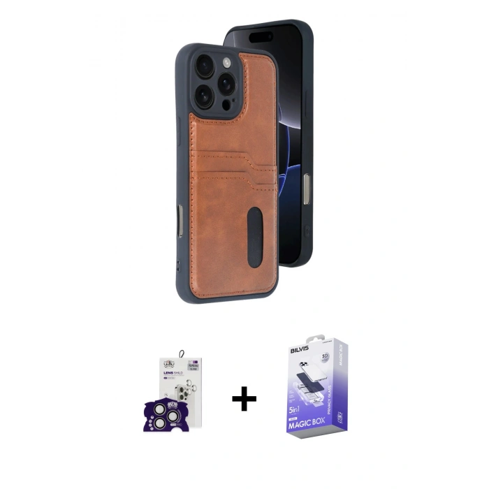 MARSİLYAN™- iPhone 16 Pro Max Kılıf Yörünge Işık Serisi - Siyah Bilvis 5in1 5D Magic Hayalet Cam Ekran Koruyucu + Titanyum Gri Bilvis Titan Kamera Lens