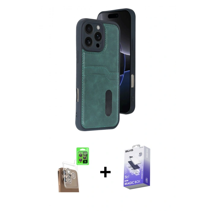 MARSİLYAN™- iPhone 16 Pro Max Kılıf Yörünge Işık Serisi - Siyah Bilvis 5in1 5D Magic Hayalet Cam Ekran Koruyucu + Raze Metal Kamera Lens - CLTM