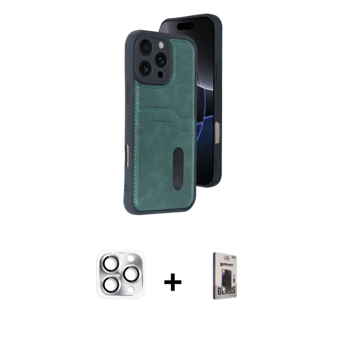 MARSİLYAN™- iPhone 16 Pro Max Kılıf Yörünge Işık Serisi - Siyah Bilvis Hayalet Cam Ekran Koruyucu + Pers Alüminyum Kamera Lens - GS