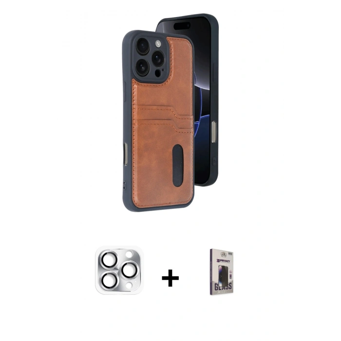 MARSİLYAN™- iPhone 16 Pro Max Kılıf Yörünge Işık Serisi - Siyah Bilvis Hayalet Cam Ekran Koruyucu + Pers Alüminyum Kamera Lens - GS