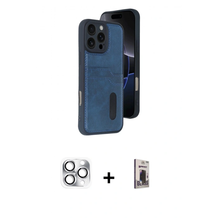MARSİLYAN™- iPhone 16 Pro Max Kılıf Yörünge Işık Serisi - Siyah Bilvis Hayalet Cam Ekran Koruyucu + Pers Alüminyum Kamera Lens - GS