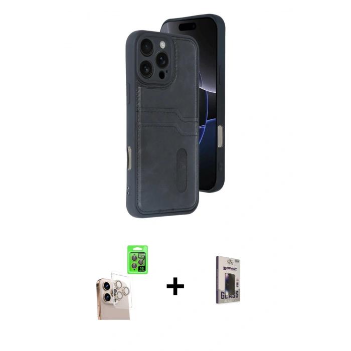 MARSİLYAN™- iPhone 16 Pro Max Kılıf Yörünge Işık Serisi - Siyah Bilvis Hayalet Cam Ekran Koruyucu + Raze Metal Kamera Lens - NLGY