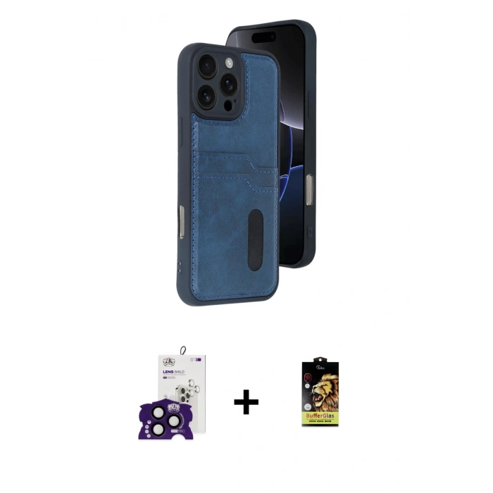 MARSİLYAN™- iPhone 16 Pro Max Kılıf Yörünge Işık Serisi - Siyah Buffer Cam Ekran Koruyucu + Bilvis Titan Kamera Lens - SH