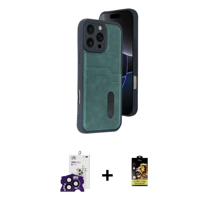 MARSİLYAN™- iPhone 16 Pro Max Kılıf Yörünge Işık Serisi - Siyah Buffer Cam Ekran Koruyucu + Bilvis Titan Kamera Lens - SH
