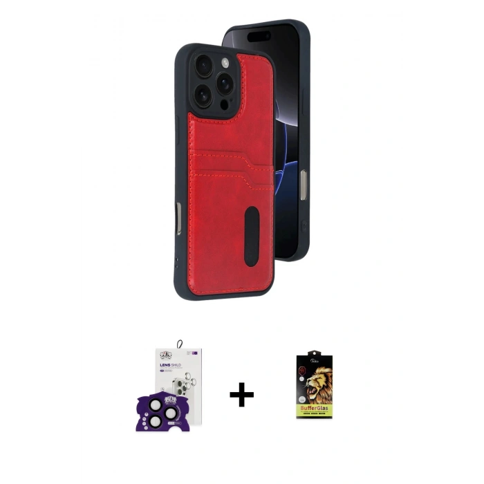 MARSİLYAN™- iPhone 16 Pro Max Kılıf Yörünge Işık Serisi - Siyah Buffer Cam Ekran Koruyucu + Bilvis Titan Kamera Lens - SH