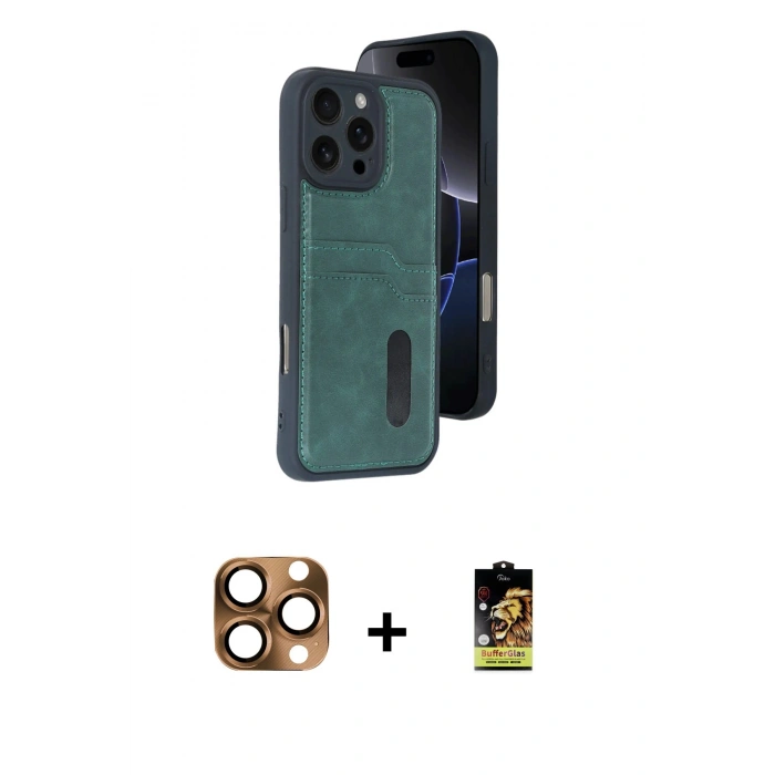 MARSİLYAN™- iPhone 16 Pro Max Kılıf Yörünge Işık Serisi - Siyah Buffer Cam Ekran Koruyucu + Pers Alüminyum Kamera Lens - CLTM