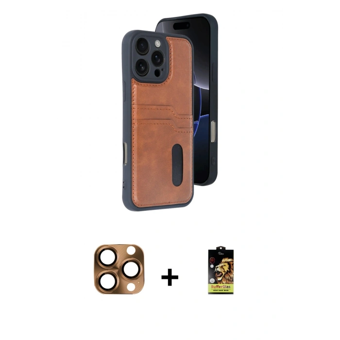 MARSİLYAN™- iPhone 16 Pro Max Kılıf Yörünge Işık Serisi - Siyah Buffer Cam Ekran Koruyucu + Pers Alüminyum Kamera Lens - CLTM