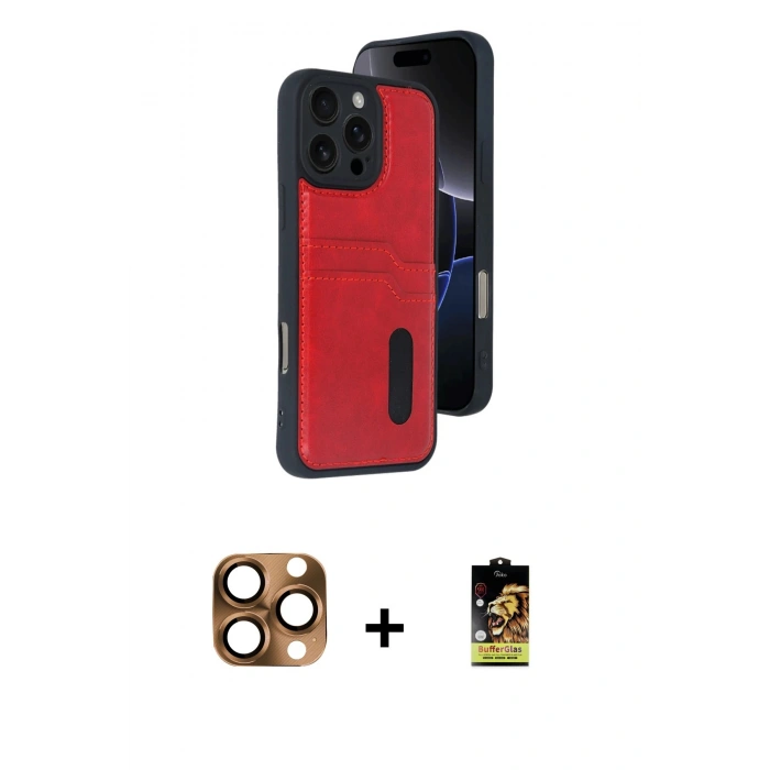 MARSİLYAN™- iPhone 16 Pro Max Kılıf Yörünge Işık Serisi - Siyah Buffer Cam Ekran Koruyucu + Pers Alüminyum Kamera Lens - CLTM