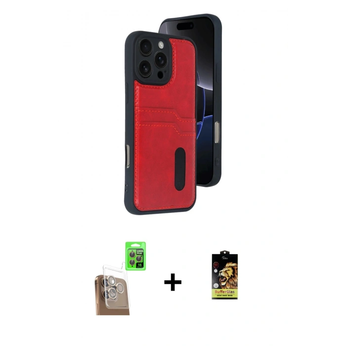 MARSİLYAN™- iPhone 16 Pro Max Kılıf Yörünge Işık Serisi - Siyah Buffer Cam Ekran Koruyucu + Çöl Titanyum Raze Metal Kamera Lens