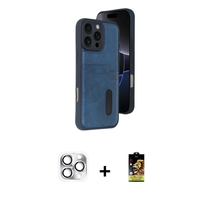 MARSİLYAN™- iPhone 16 Pro Max Kılıf Yörünge Işık Serisi - Siyah Buffer Cam Ekran Koruyucu + Gümüş Pers Alüminyum Kamera Lens