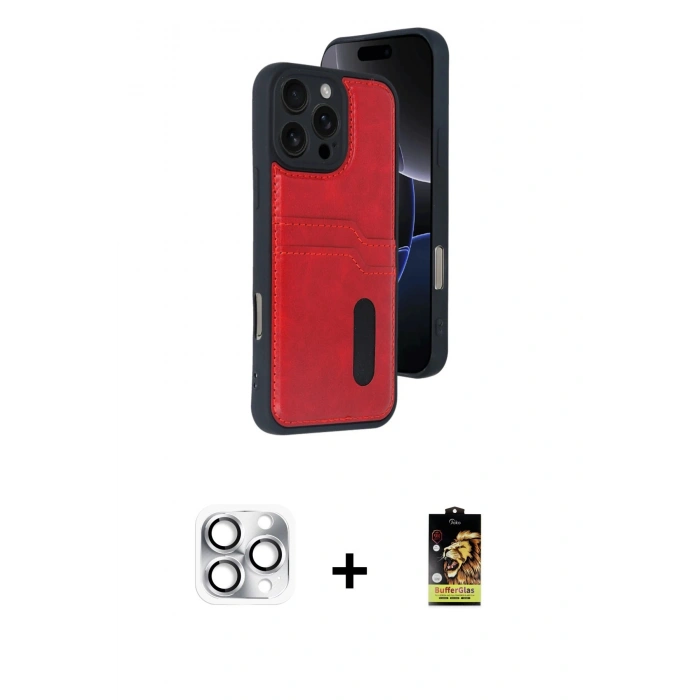 MARSİLYAN™- iPhone 16 Pro Max Kılıf Yörünge Işık Serisi - Siyah Buffer Cam Ekran Koruyucu + Gümüş Pers Alüminyum Kamera Lens